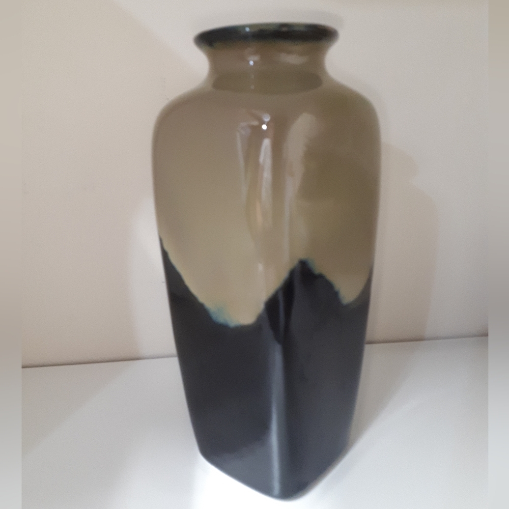 Vintage Handmade Ceramic Pottery Glazed Vase Brown/Cream/Blue